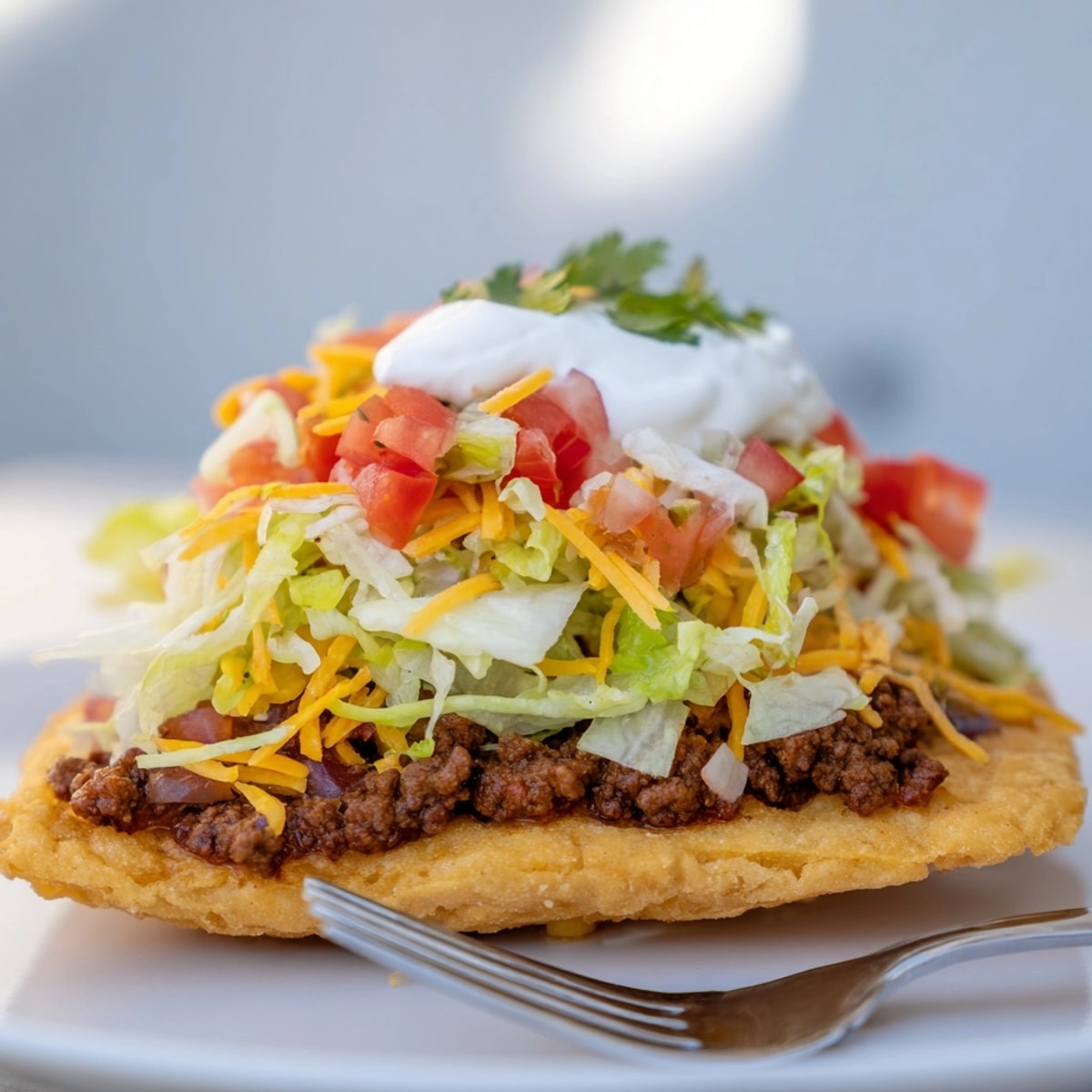 Homemade Taco Bell Street Chalupa: golden fried flatbread piled high with seasoned beef, crisp lettuce.