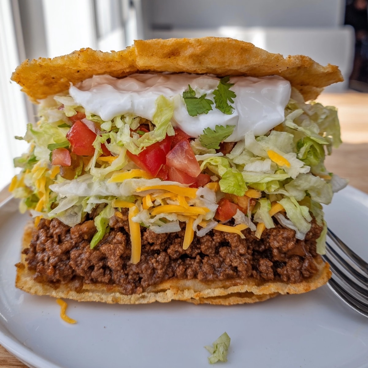 Enjoying a delicious, freshly made Taco Bell Street Chalupa, oozing with cheese and creamy sour cream.