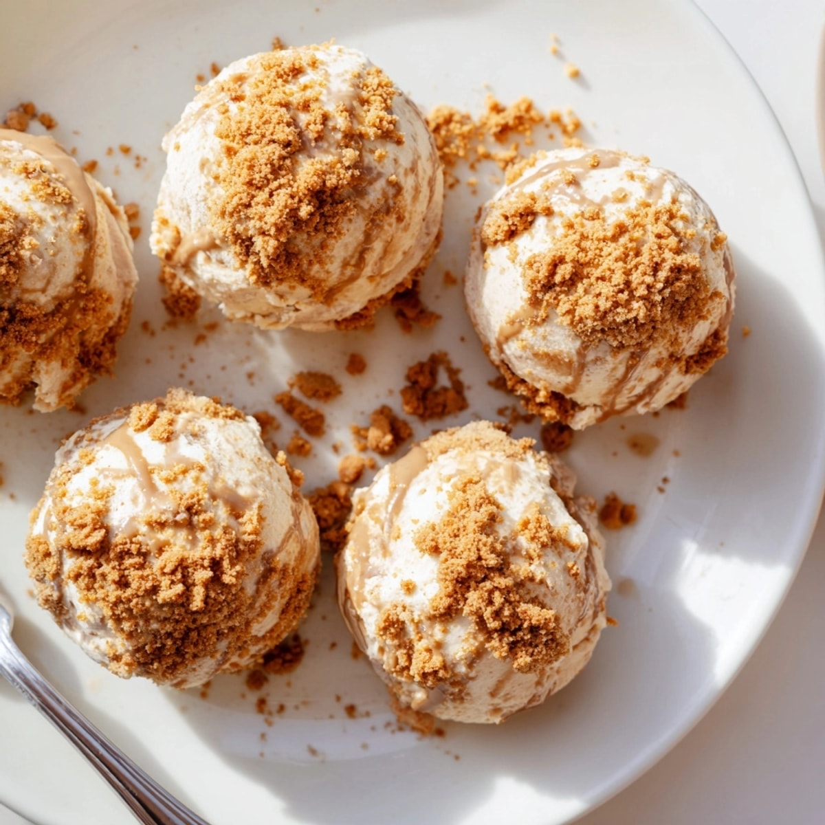 Close-up of no-bake Biscoff Cheesecake Balls: a decadent, effortless dessert treat.