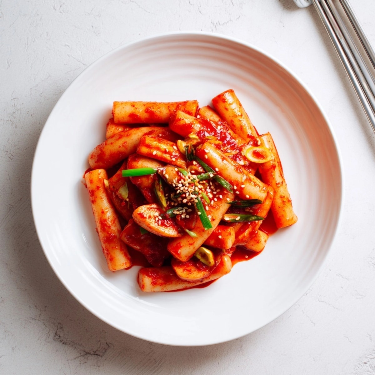Homemade Spicy Korean Rice Cakes recipe: a flavorful, vibrant dish, ready to serve hot.