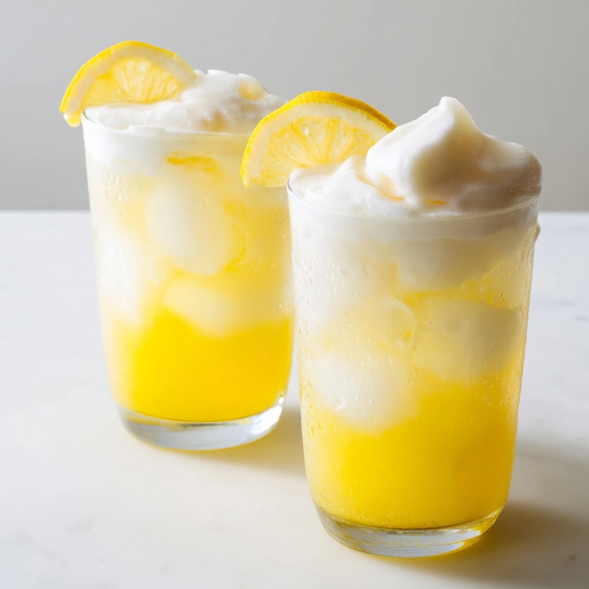Creamy whipped lemonade: a cold glass of bright, sunny refreshment with airy topping.