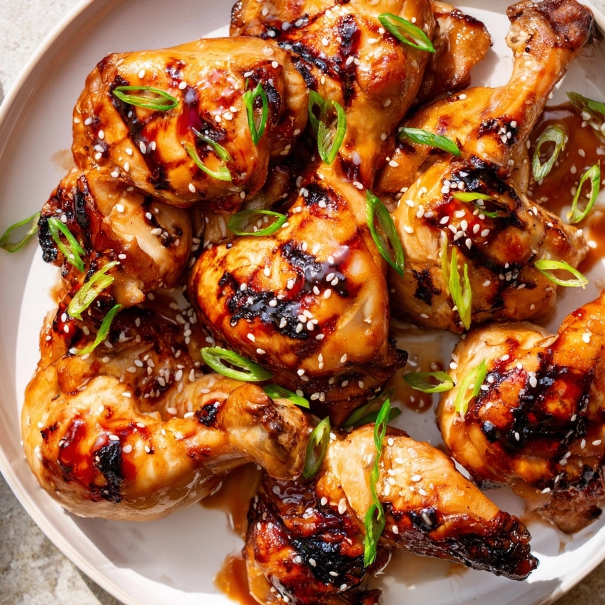 Homemade Huli Huli Chicken thighs and drumsticks, char-grilled and basted, ready to serve.