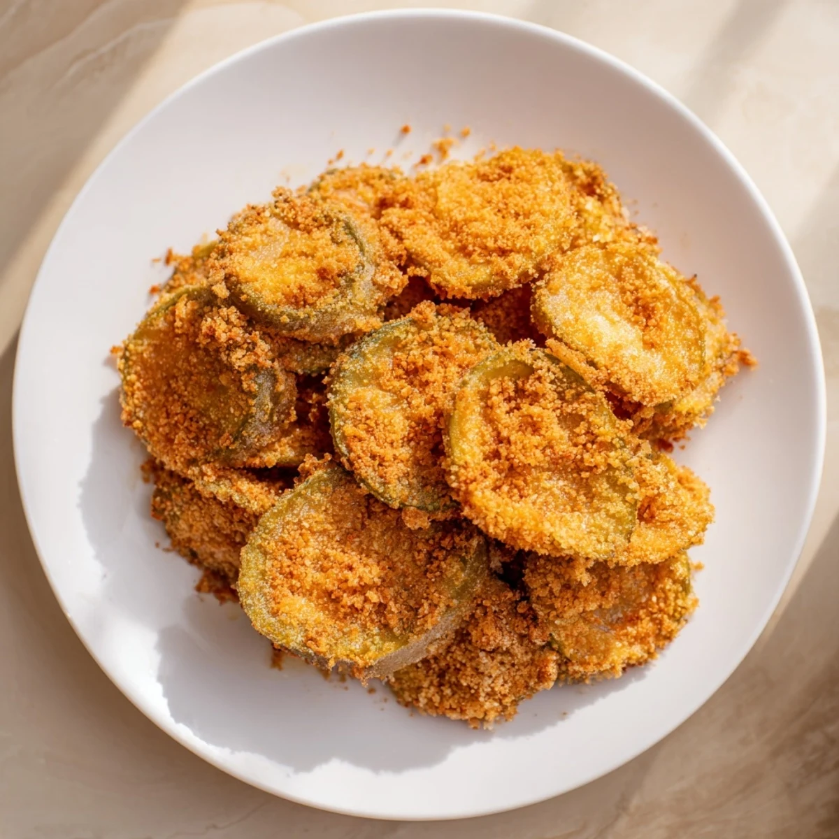 Close-up of crispy fried pickles: imagine the golden-brown, crunchy coating and zesty flavor.