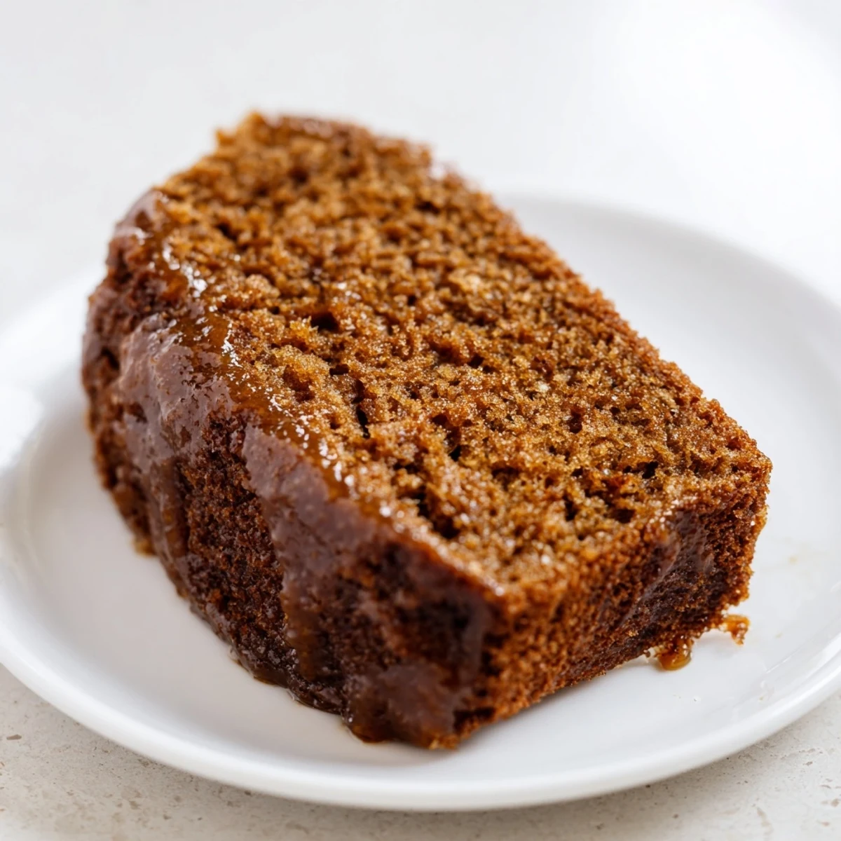 Warm, moist gingerbread slices, spiced with ginger and cinnamon, ready for serving at a festive gathering.