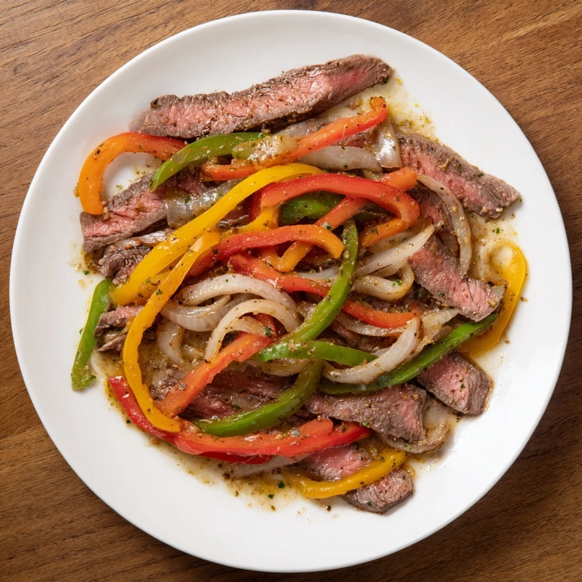 Tender marinated beef fajitas with bell peppers and onions, perfect for a fiesta-like dinner.