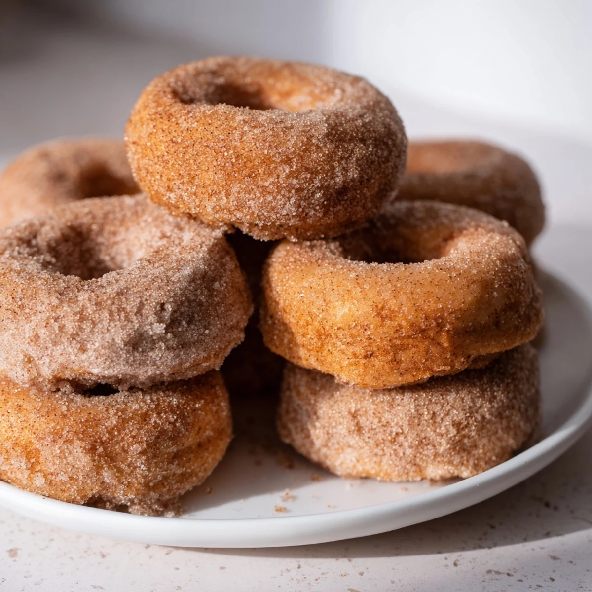 Warm, homemade baked apple cider donuts, glistening with cinnamon sugar, are a perfect fall treat.