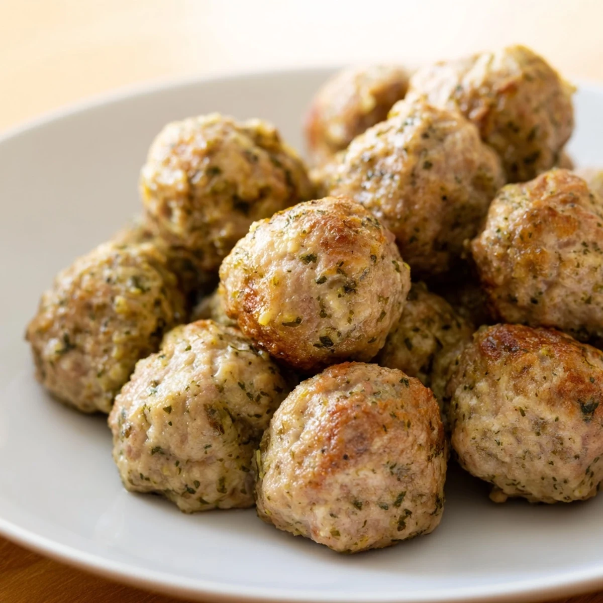 Golden-brown Herb Roasted Turkey Meatballs, seasoned with fresh herbs, ready for serving with marinara.