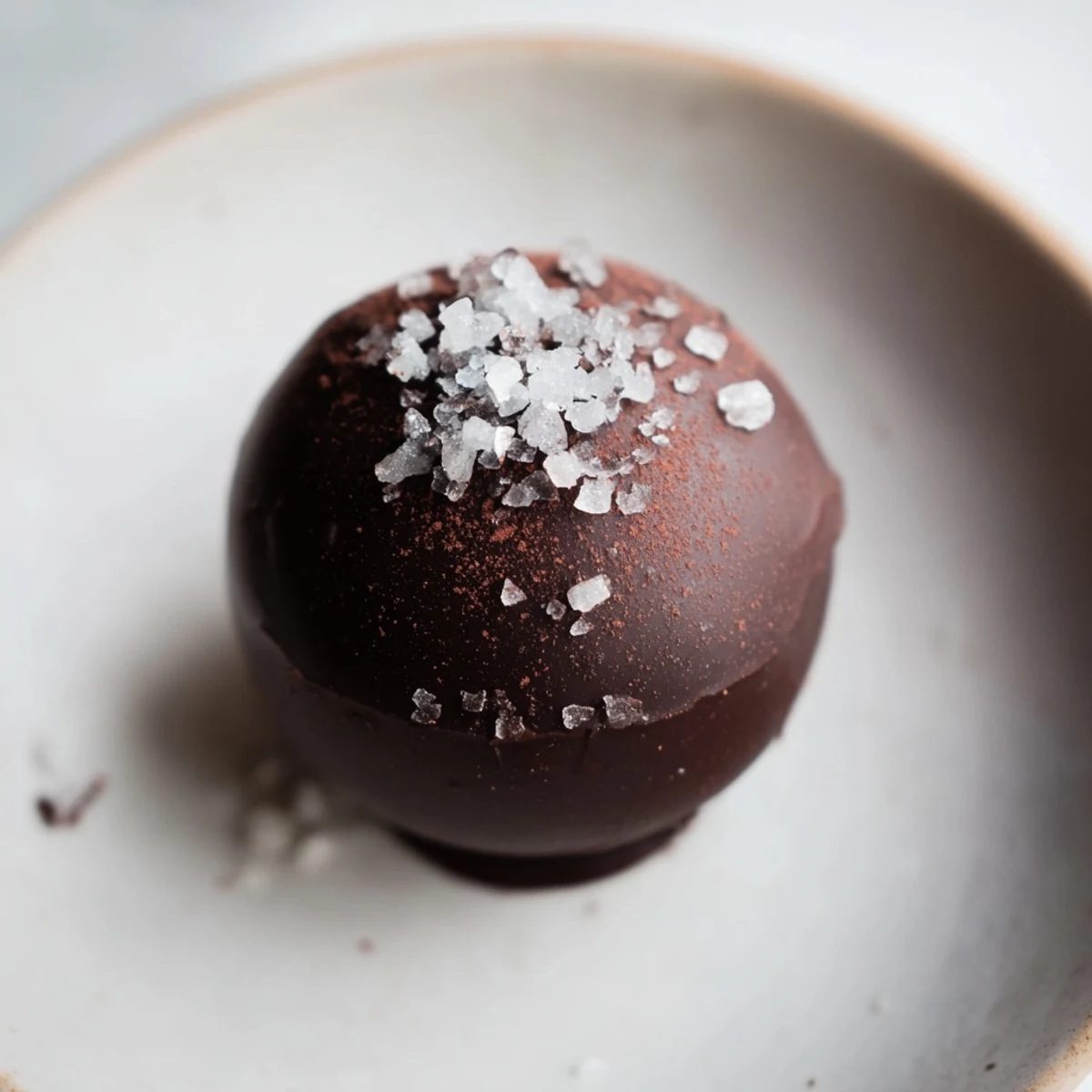Sea salt sprinkled over rich, homemade dark chocolate truffles, a delightful indulgence indeed.