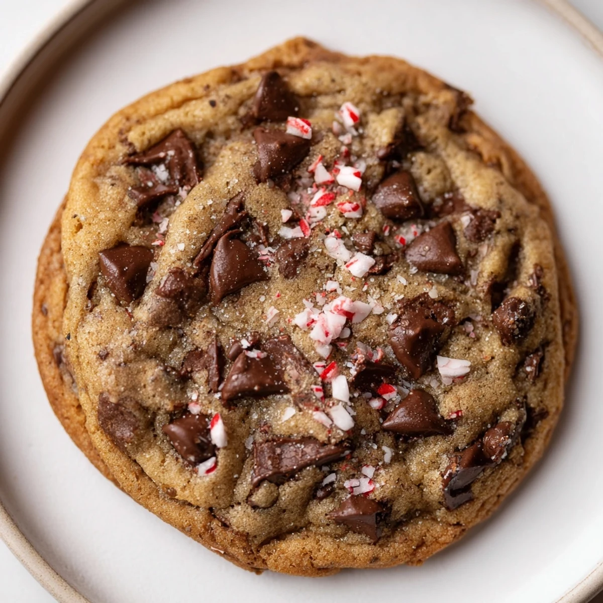 Freshly baked Peppermint Chocolate Chip Cookies, golden edges, chewy centers, and sprinkled peppermint pieces.
