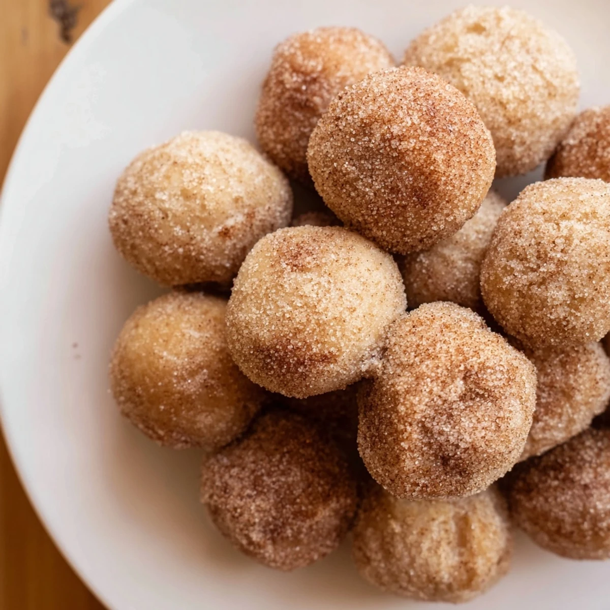 Golden, crispy cinnamon sugar donut holes, a classic American dessert ready to eat.