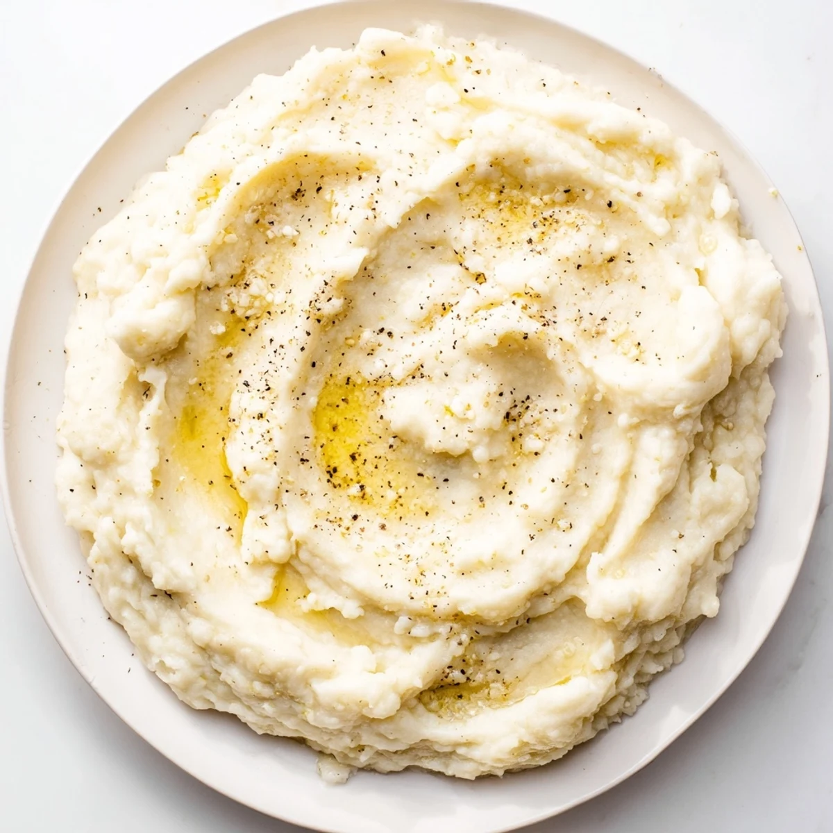 The creamy texture of Garlic Parmesan Mashed Potatoes, steaming and delicious in a serving bowl.