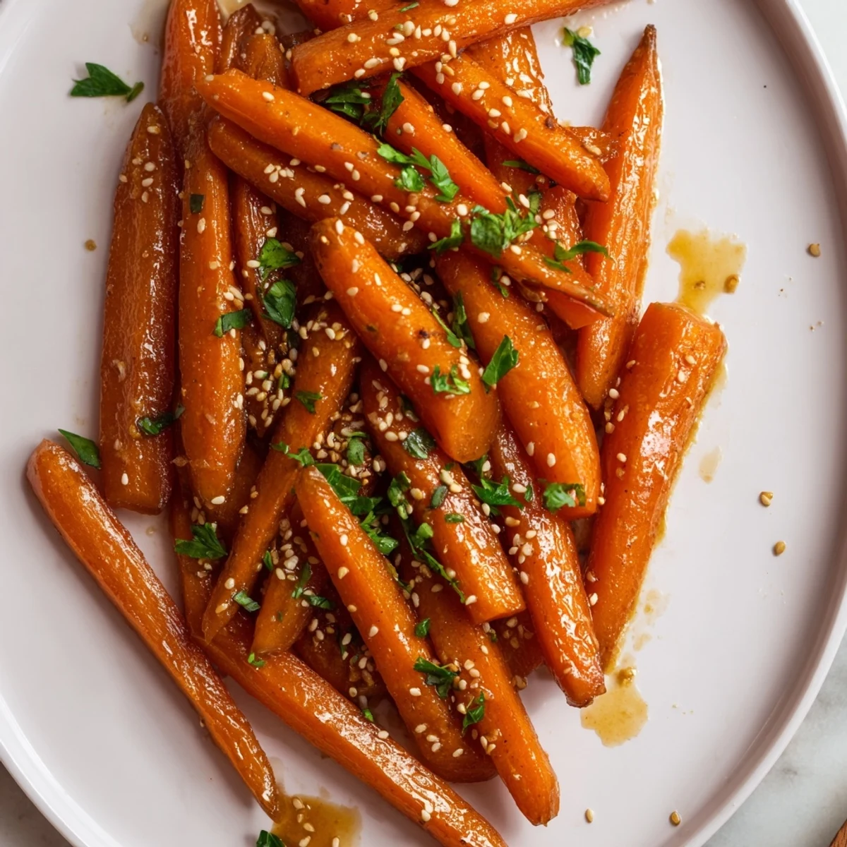 Golden, caramelized roasted carrots with cumin and honey, a delicious side dish, ready to eat.