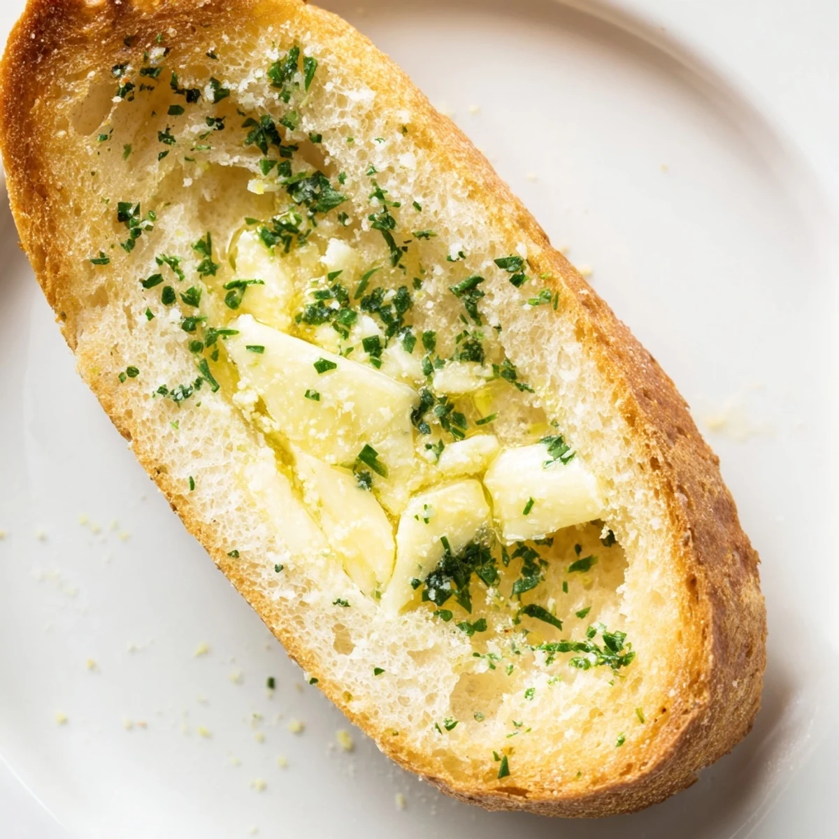Freshly baked garlic toast with bubbling butter, perfect alongside a comforting pasta dish.