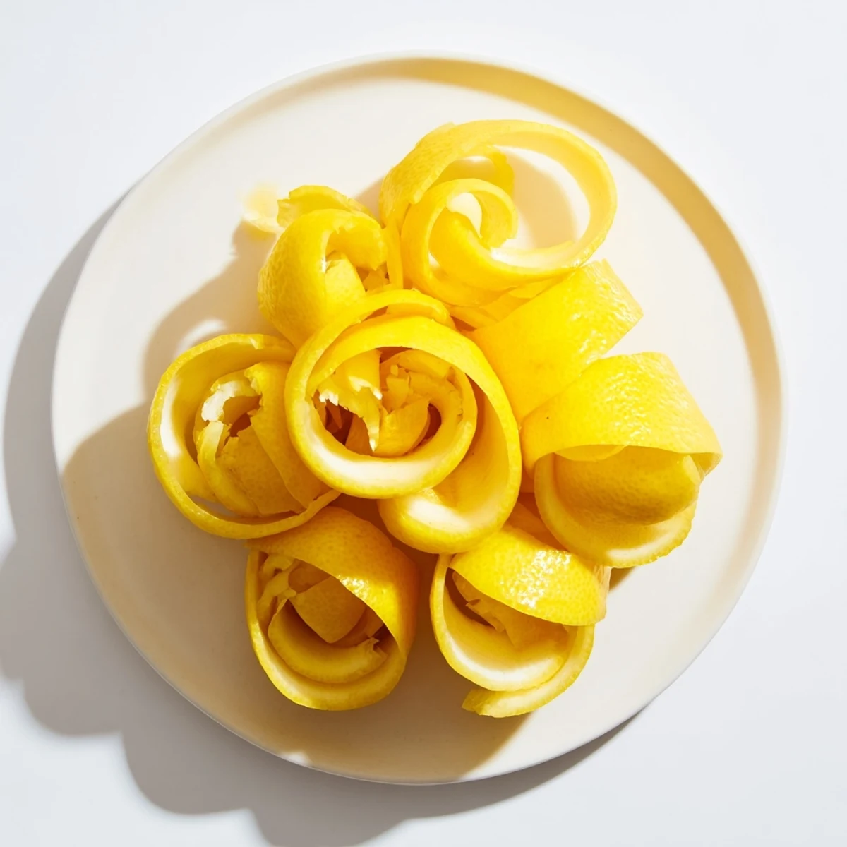Fresh, fragrant Lemon Twist Peel, spiraling beautifully from a bright yellow lemon, ready as garnish.
