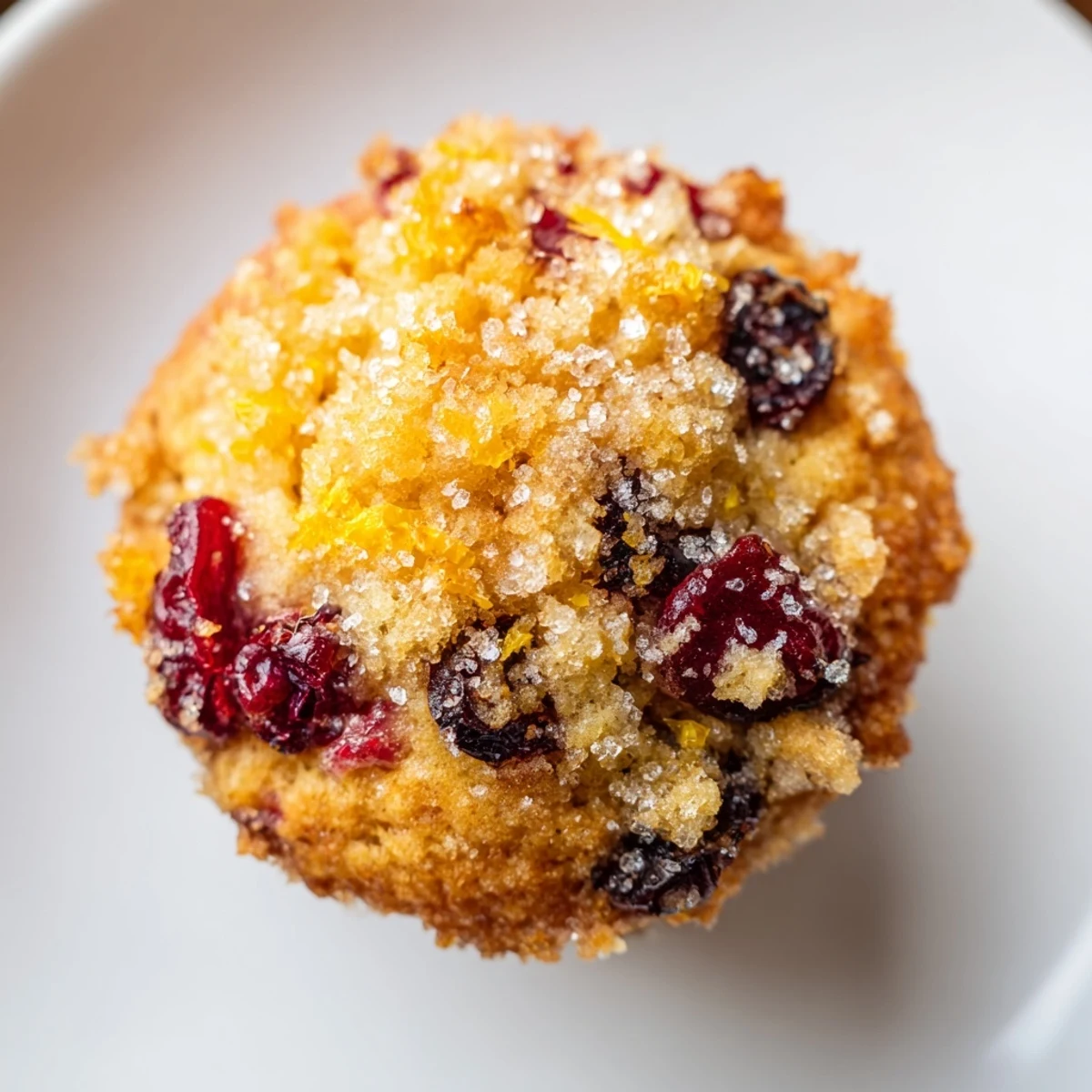 Freshly baked orange cranberry muffins, showing a soft interior with bits of fruit, ready to eat.