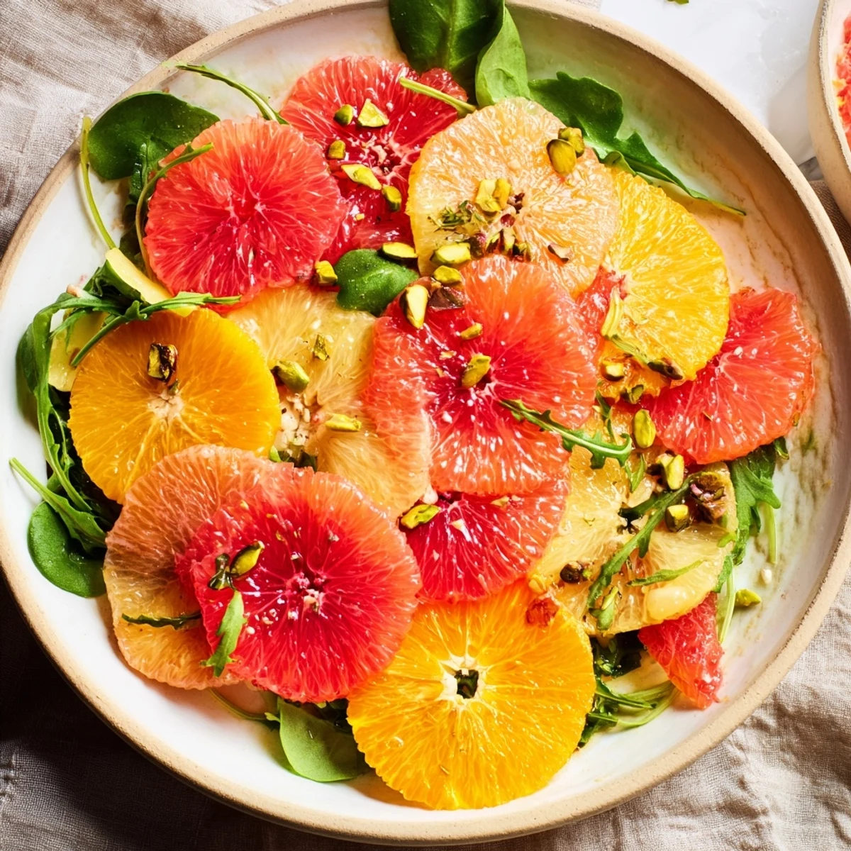 Vibrant Winter Citrus Salad with blood oranges and juicy grapefruit, ready to serve with a tangy dressing.