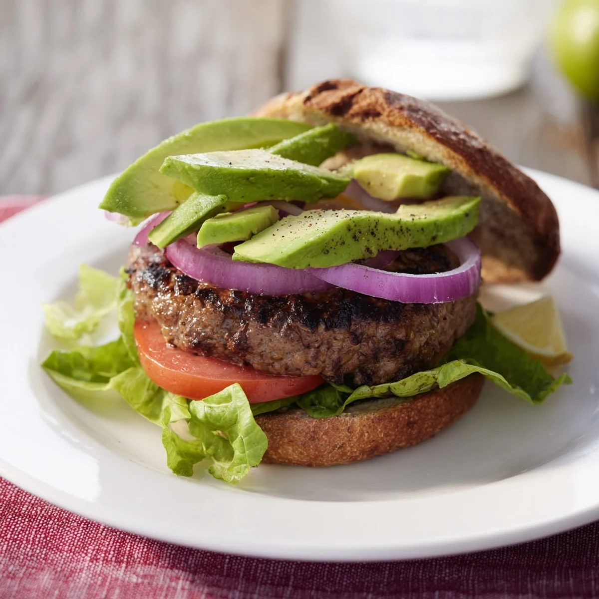 A close-up of a delicious Avocado Burger: a perfect blend of flavors and textures in every bite.