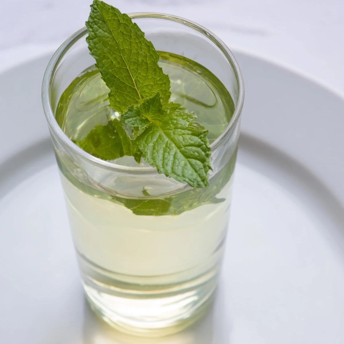 A clear glass bottle filled with vibrant green Cordial Peppermint, ready to chill and enjoy.