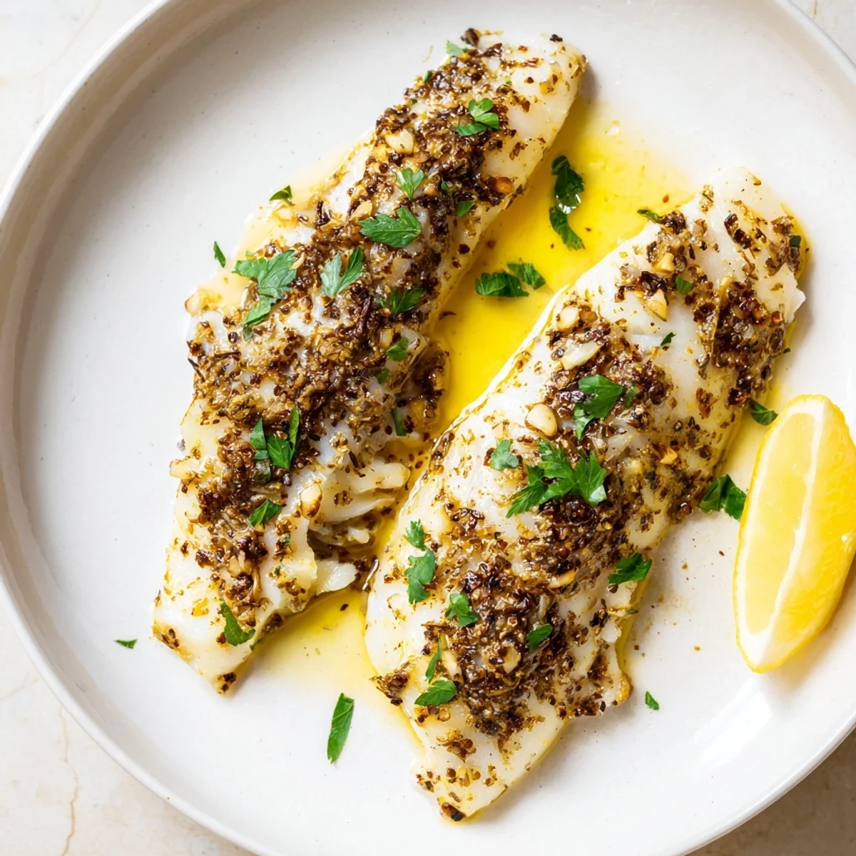 Perfectly cooked Baked Fish, aromatic with herbs, ready for a healthy and delicious dinner.