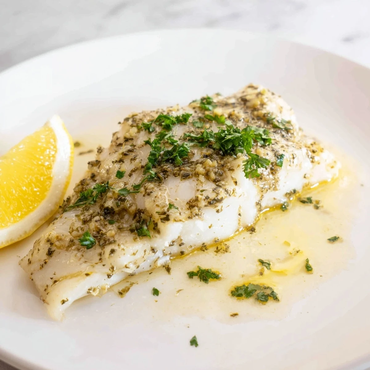 Golden-brown Baked Fish topped with fresh parsley, a light and flavorful baked dish option.