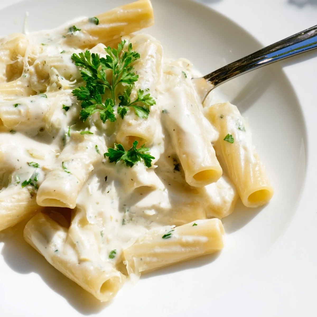 A close-up of the delicious creamy sauce, glistening and ready to drizzle over roasted vegetables.