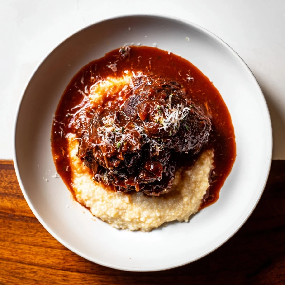 A close-up of slow-cooked braised beef cheeks, glistening with sauce and perfect for dinner.