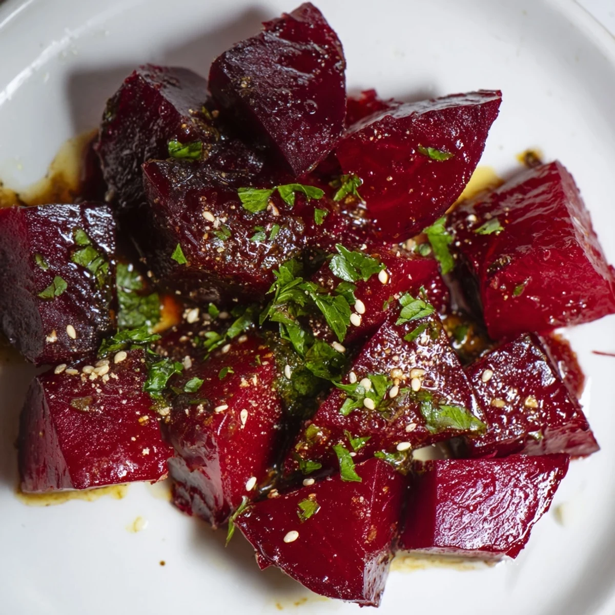Golden-roasted beetroot, aromatic and flavorful, presented as a colorful side dish or salad component.