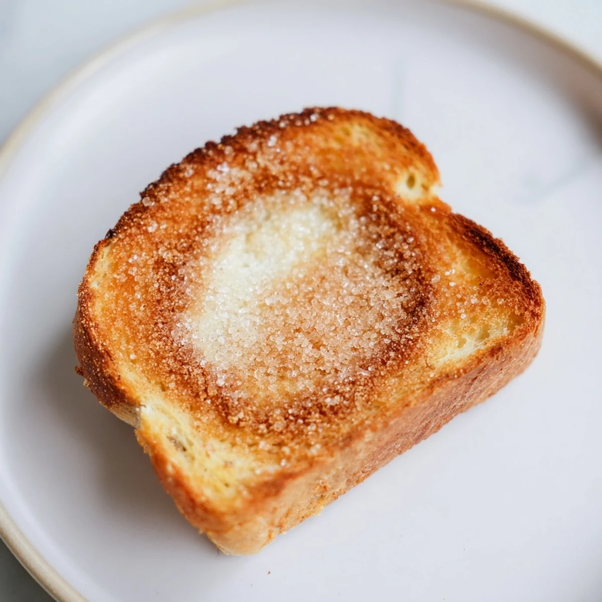 Golden and bubbly Cinnamon Toast, a simple breakfast with sugar and cinnamon topping the warm bread slices.