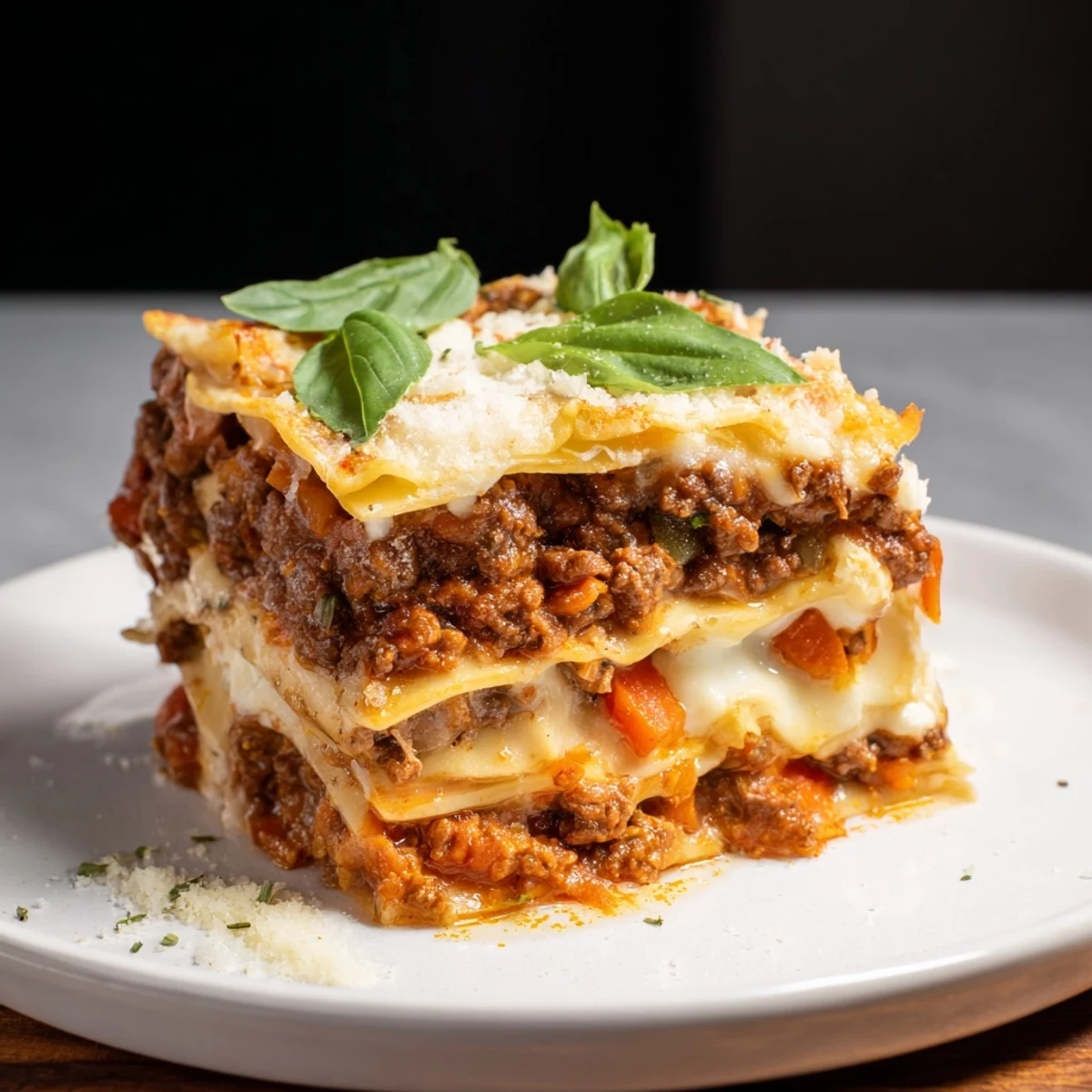 Golden, bubbly classic beef lasagna layered with rich sauce and cheese, ready to serve and enjoy.