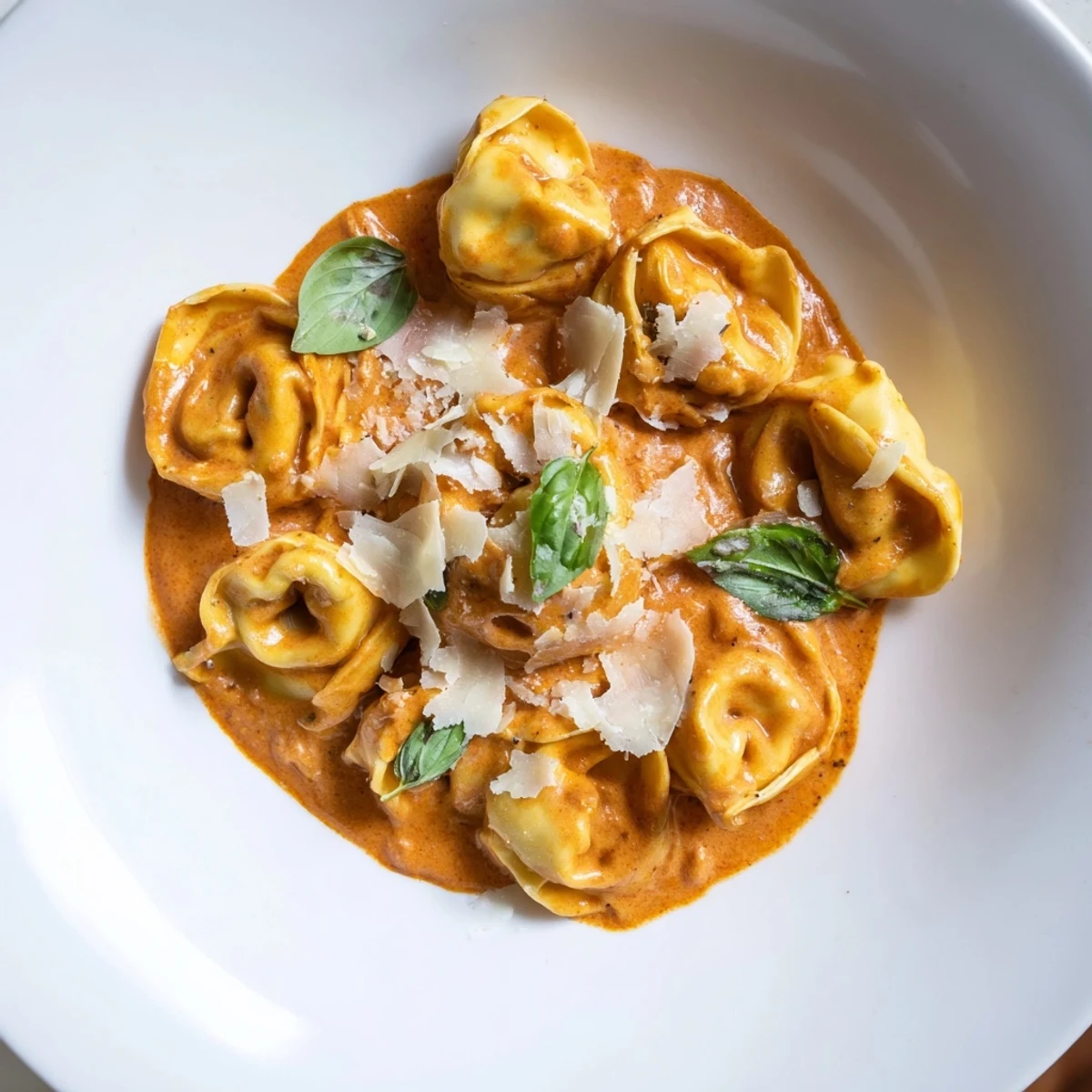 A steamy bowl of One Pot Creamy Tomato Tortellini, ready for a delicious Italian-American dinner.