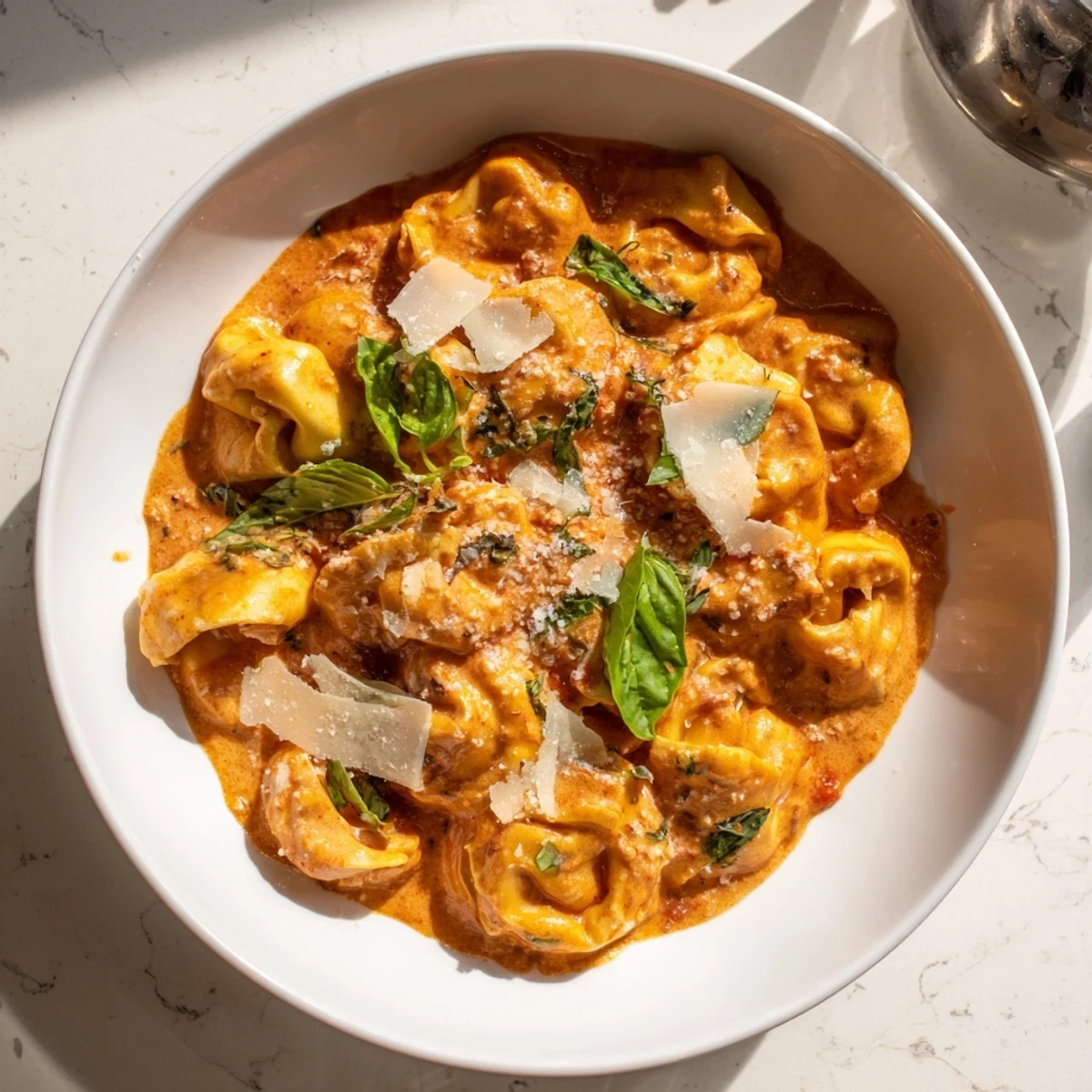 Creamy tomato sauce coats cheese-filled tortellini in a single pot of this easy, flavorful dinner.