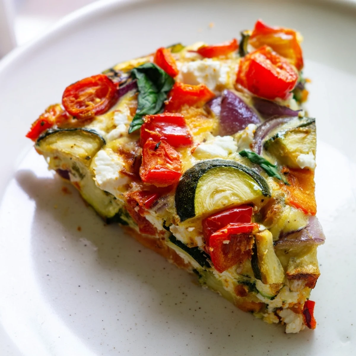Golden-brown Roasted Vegetable Frittata, filled with colorful roasted veggies and fluffy eggs for brunch.