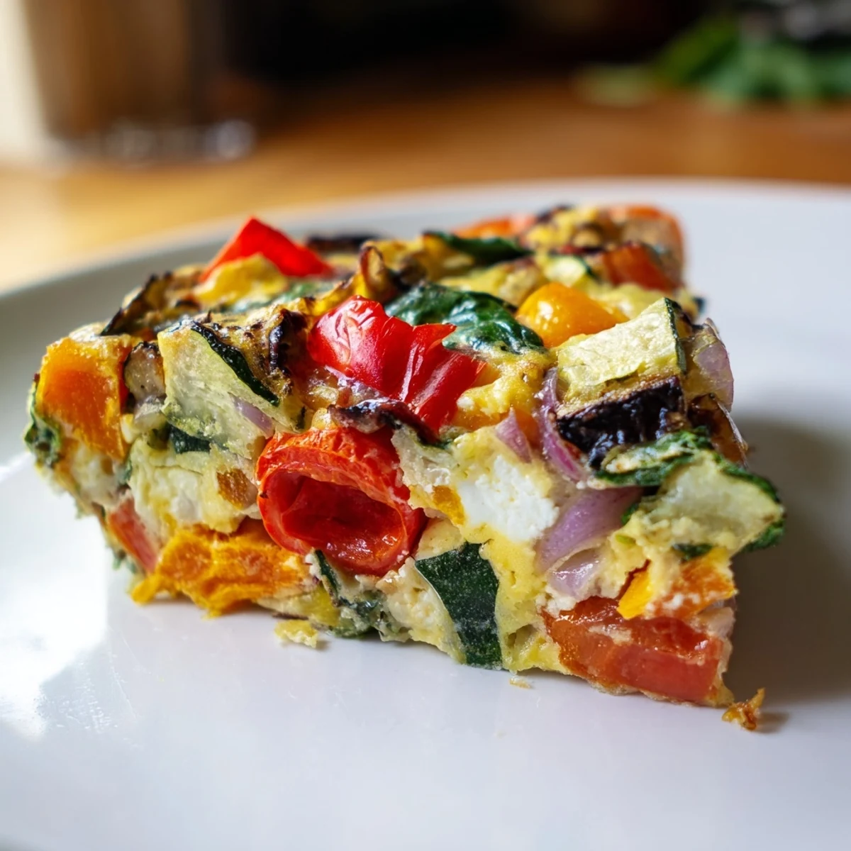 Fluffy Roasted Vegetable Frittata, ready to serve—a delicious and healthy breakfast or light dinner option.