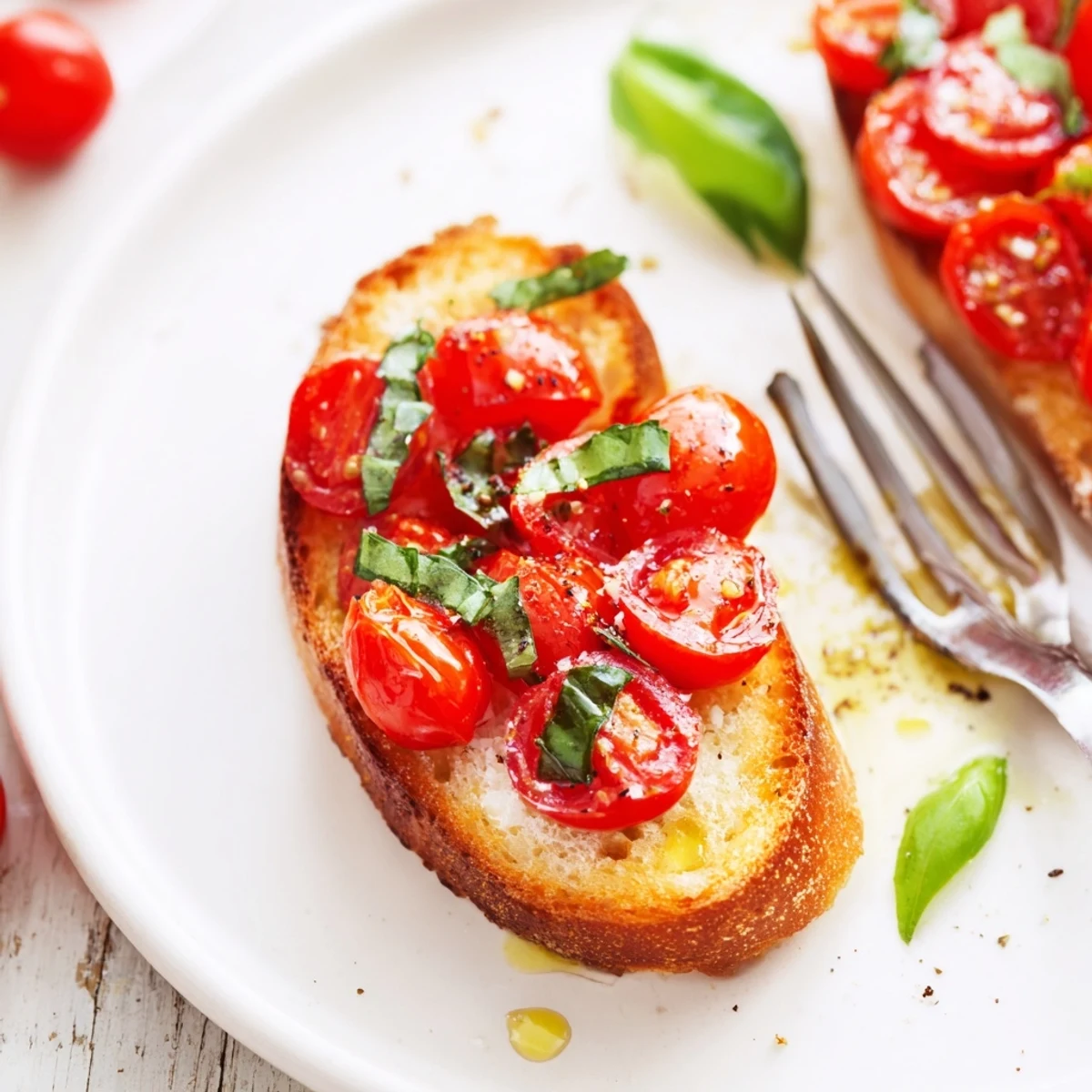 Serve Roasted Tomato and Basil Bruschetta on Toast as an easy Italian appetizer with balsamic drizzle, perfect for summer gatherings.
