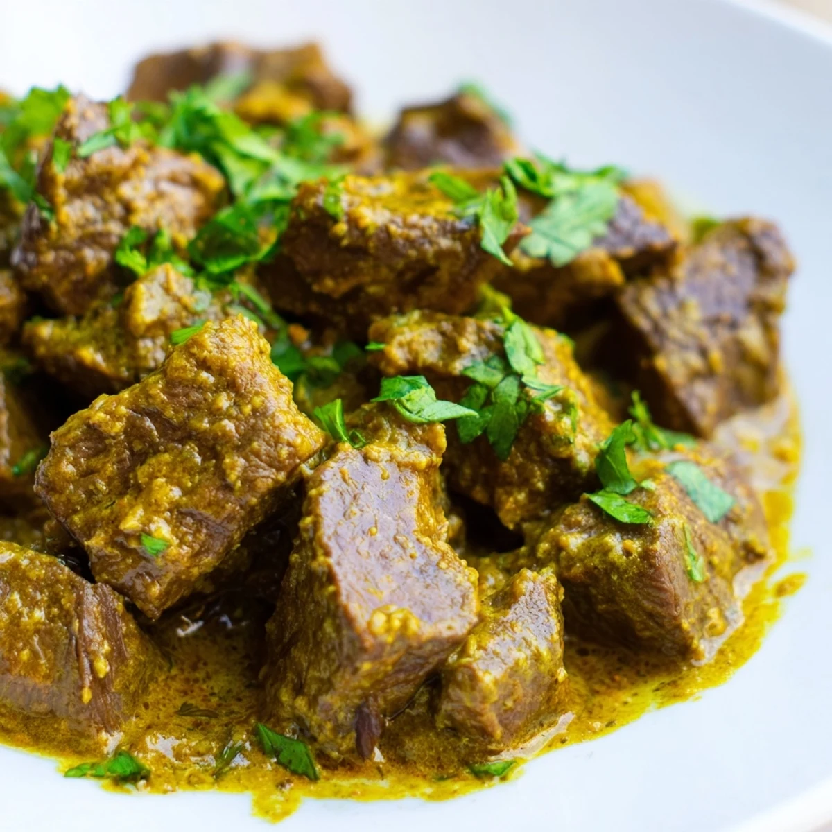 A richly spiced Beef Curry with Rice simmers in a pot, releasing aromatic steam next to a bowl of fluffy rice.