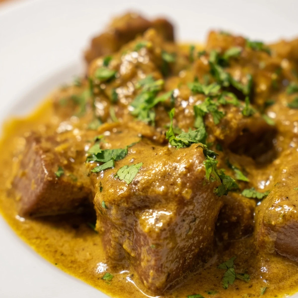 Tender beef cubes in a coconut curry sauce are spooned over steamed basmati rice for a comforting Beef Curry with Rice.