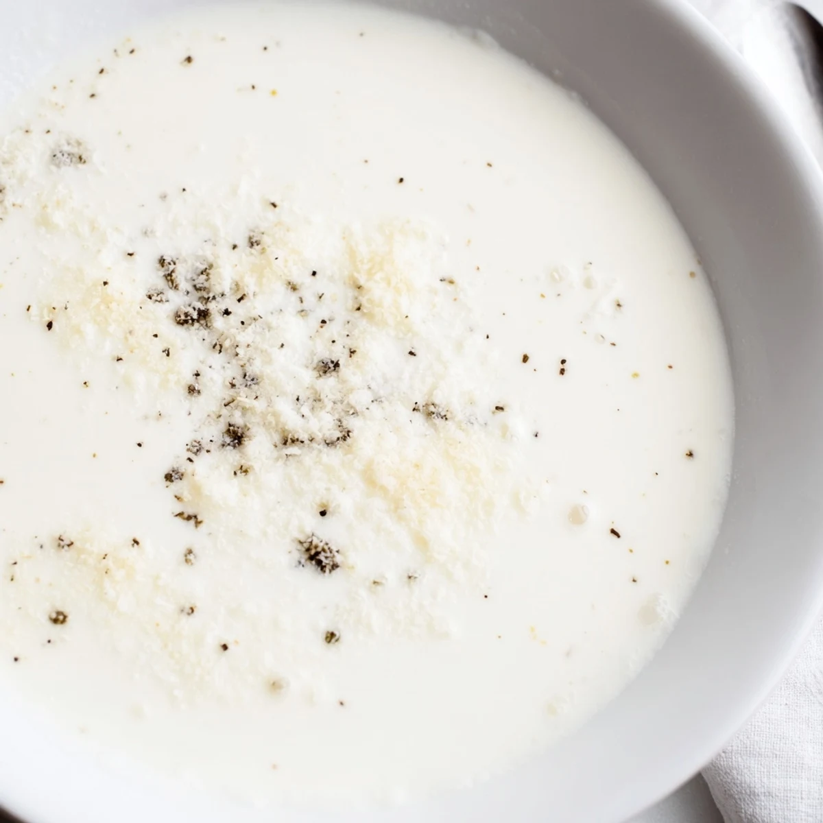 Creamy Milk Sauce simmering in a pan, thickened with flour and butter, ready to coat pasta or steamed vegetables.