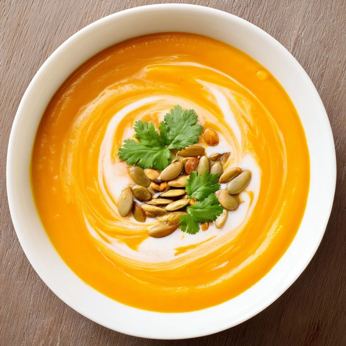 Bright orange roasted carrots and creamy coconut milk create a velvety Roasted Carrot and Ginger Soup in a rustic bowl.