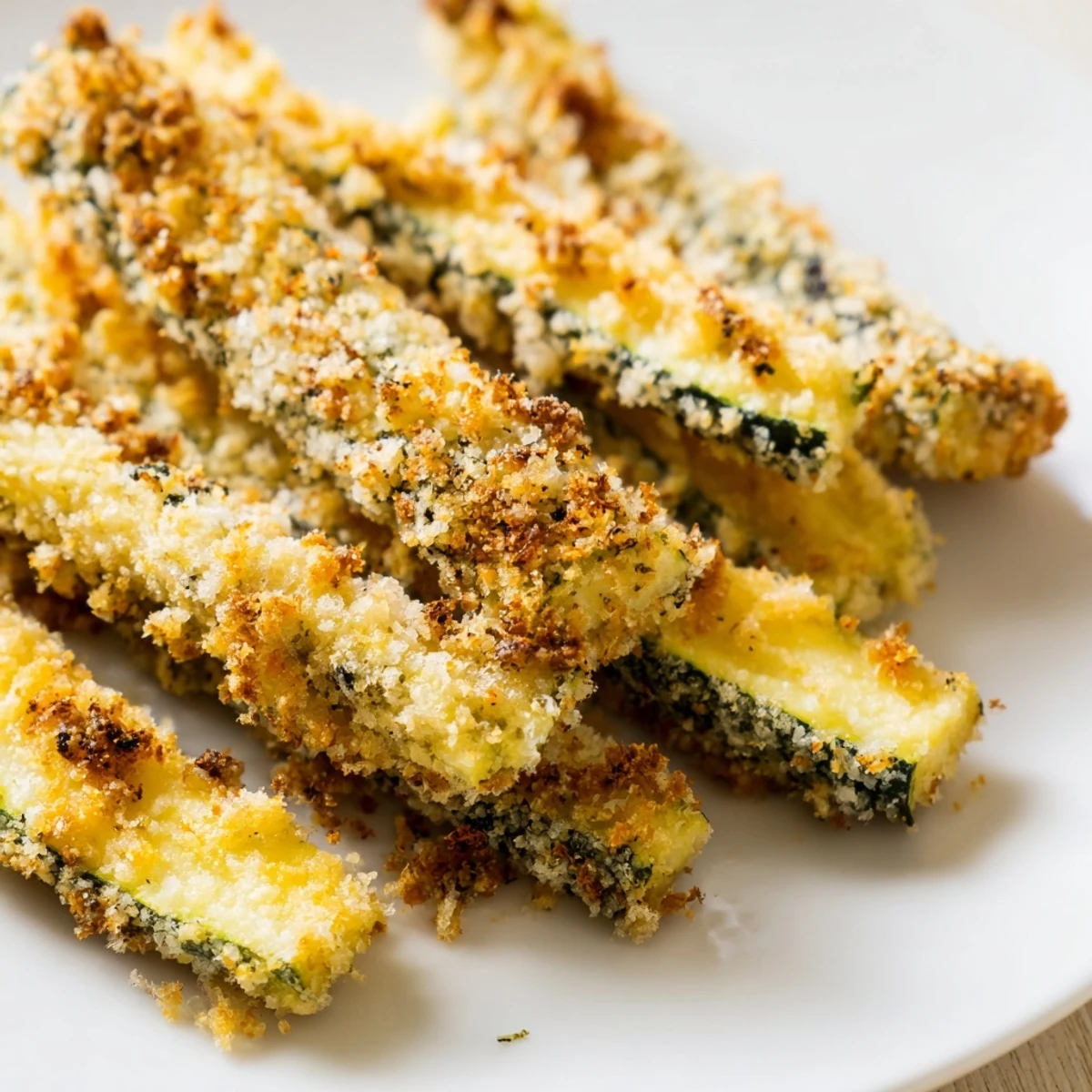 Freshly baked Crispy Zucchini Fries with Parmesan Cheese arranged on a rustic wooden serving board for sharing.
