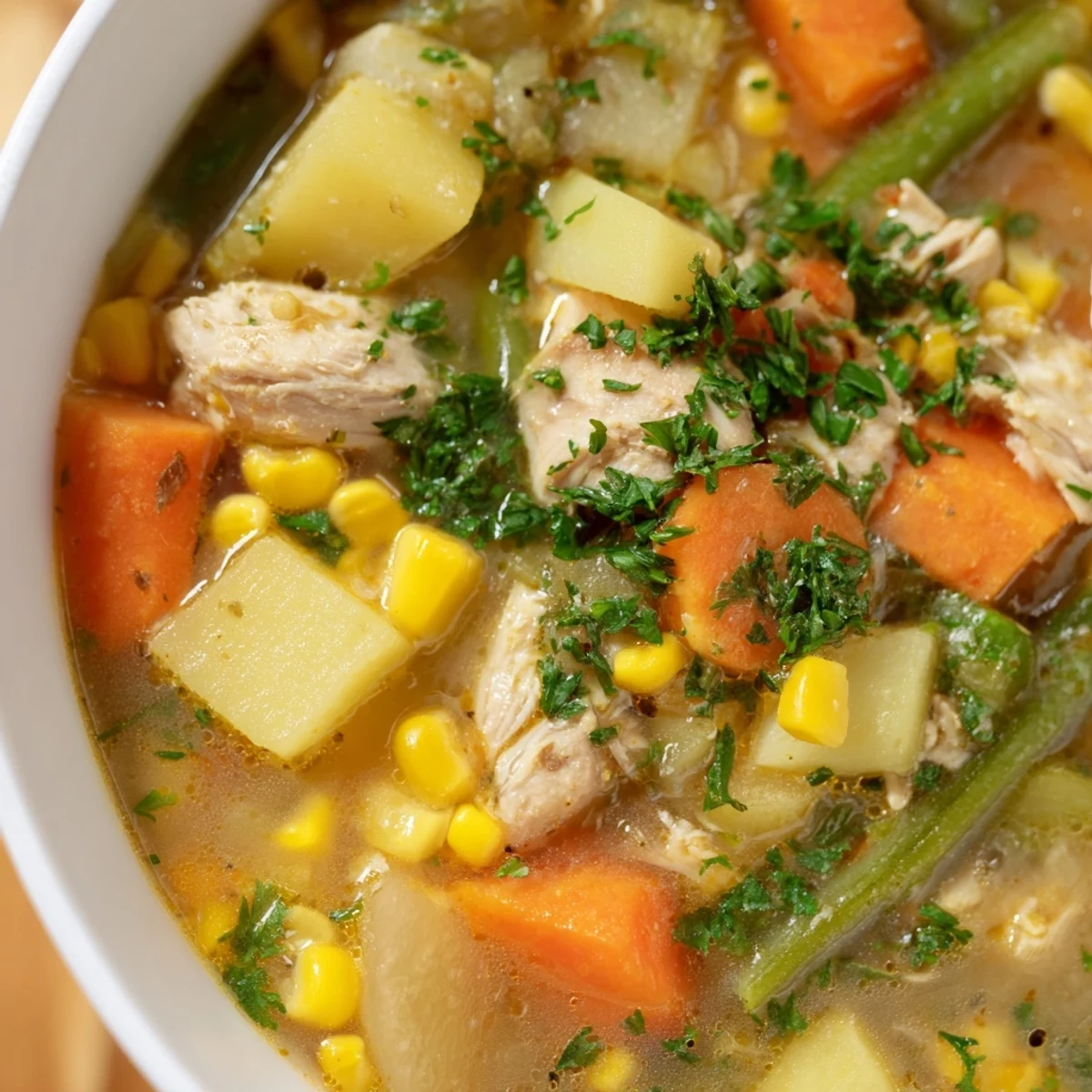 Homemade Chicken Vegetable Soup, a comforting American classic with herbs and golden chicken broth.