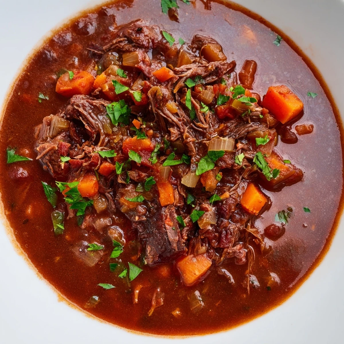 Hearty Italian-inspired Slow Cooker Ragu with Beef bubbling in a crock pot, alongside red wine and crusty bread.