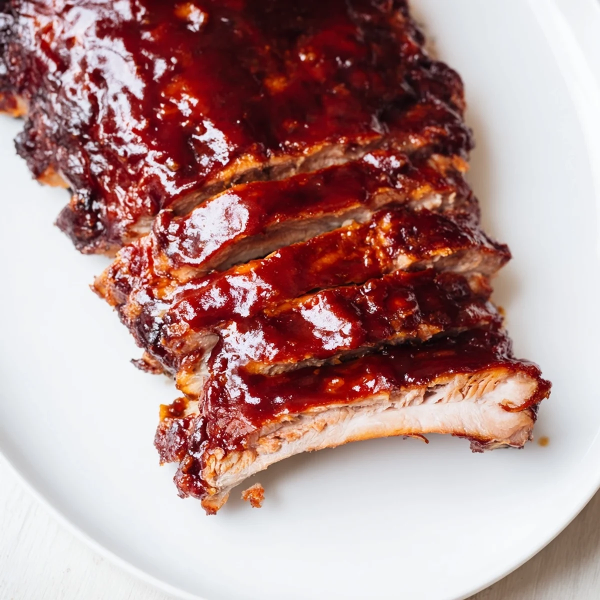 Fresh parsley garnishes these tender Tailgate Ribs with BBQ Sauce, served on a wooden cutting board alongside coleslaw. 