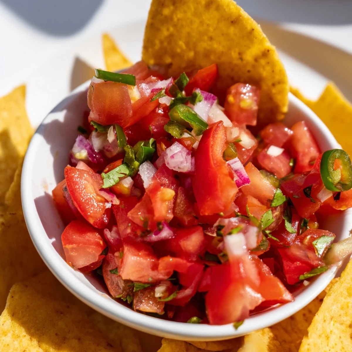 Big Game Chips and Salsa piled high on a platter with golden crispy tortilla chips for snacking.
