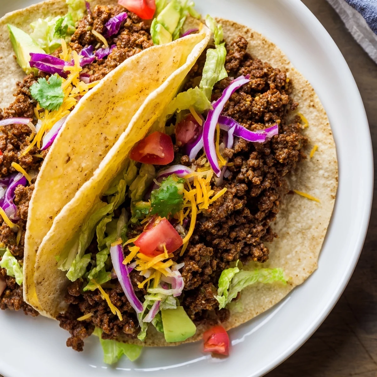 Freshly made Beef Tacos with Homemade Seasoning feature warm corn tortillas filled with savory beef and topped with avocado and cilantro.