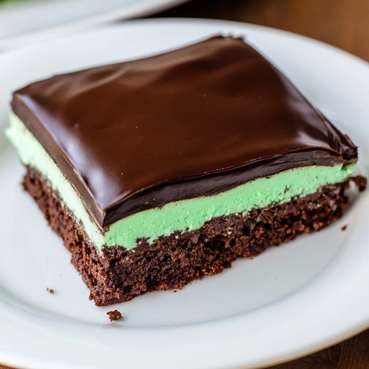 Moist Shamrock Mint Brownies with Chocolate Ganache are sliced neatly, served with milk or Irish coffee for a festive treat.