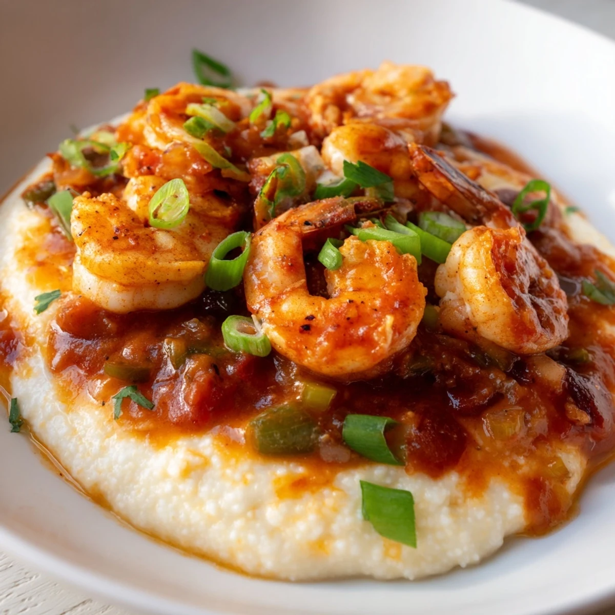 Comforting Creole Shrimp and Grits served family-style, perfect for a hearty brunch or cozy Southern dinner.