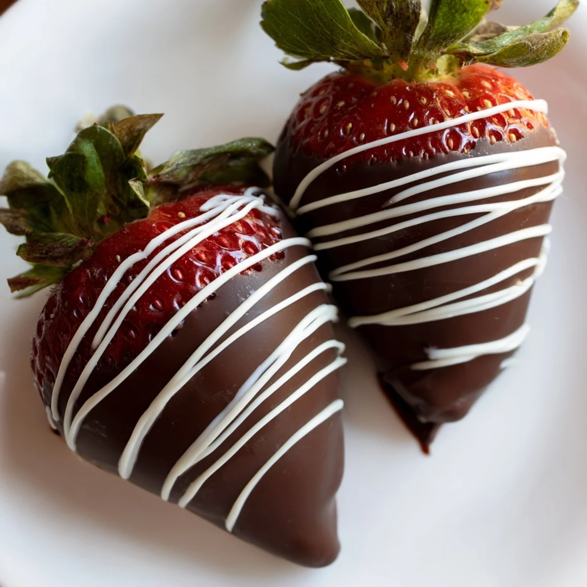 Hand-dipped chocolate strawberries featuring dark cocoa coating and white drizzle, set on a cooling rack for a simple yet stunning party dessert.