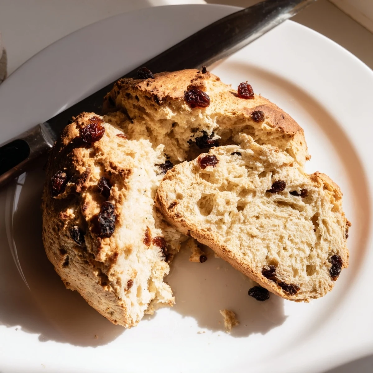 Irish Soda Bread with Currants and Caraway Seeds cooling on a wire rack, highlighting the speckled seeds and plump dried fruit in the loaf.