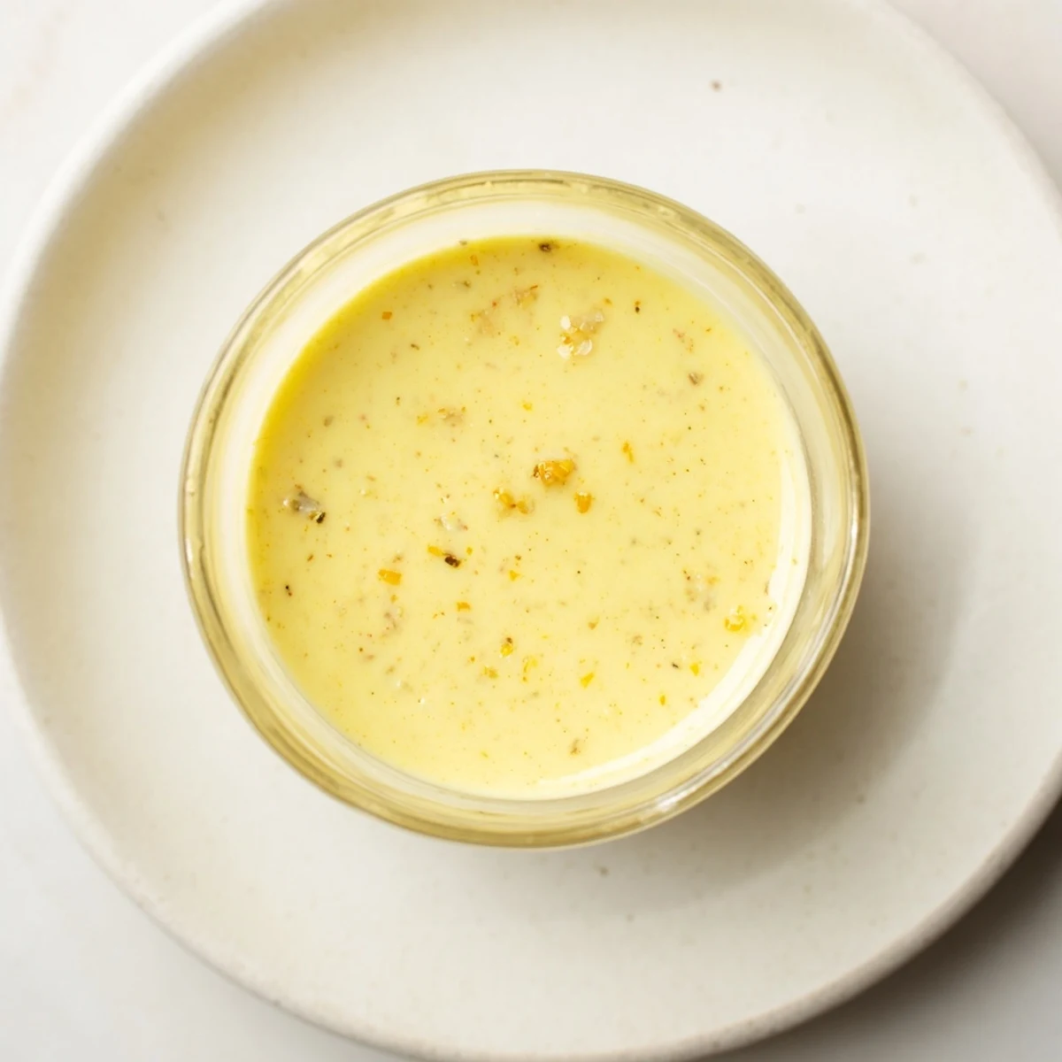 Tangy lemon Dijon dressing emulsified in a glass jar, perfect for drizzling over roasted vegetables.