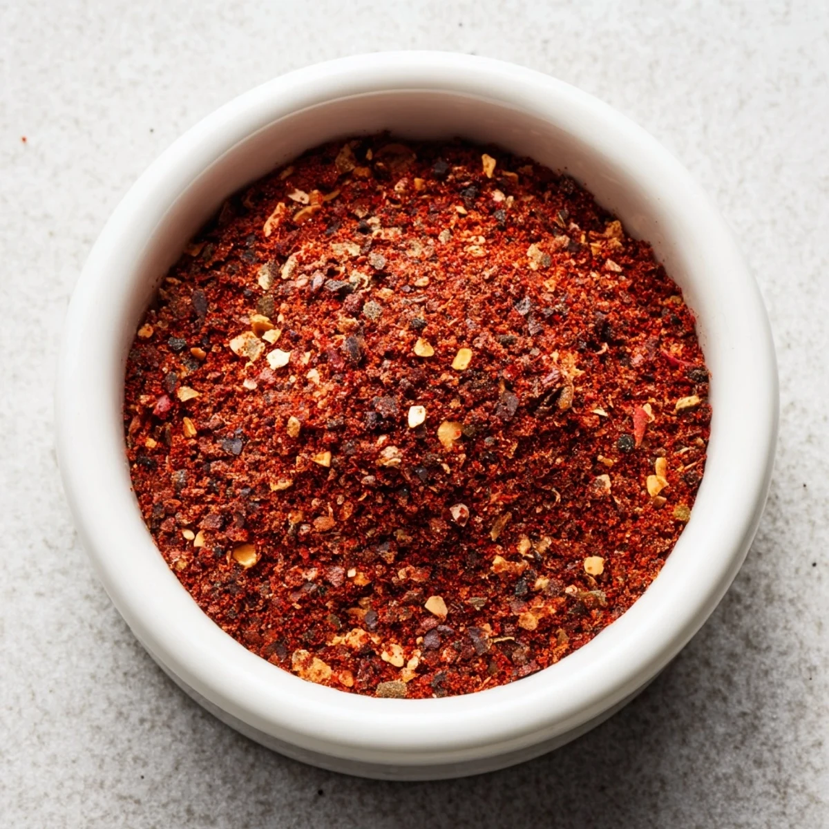 Close-up of a vibrant Easy Homemade Taco Seasoning Mix in a clear jar, with colorful spices like chili powder and cumin surrounding it on a wooden table.